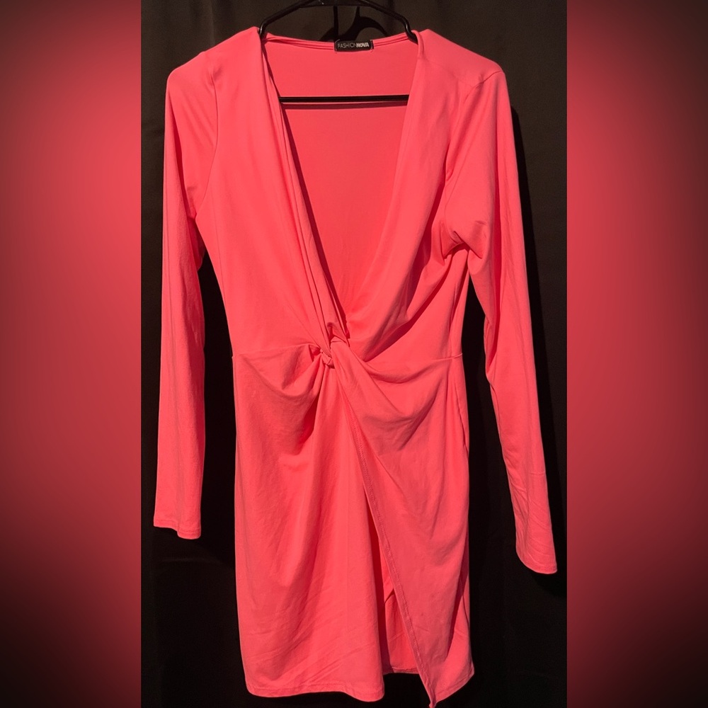 Fashion Nova Coral Long Sleeve Dress